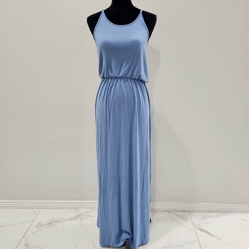 ICON Baby Blue Sleeveless Adjustable Straps Maxi Sundress
